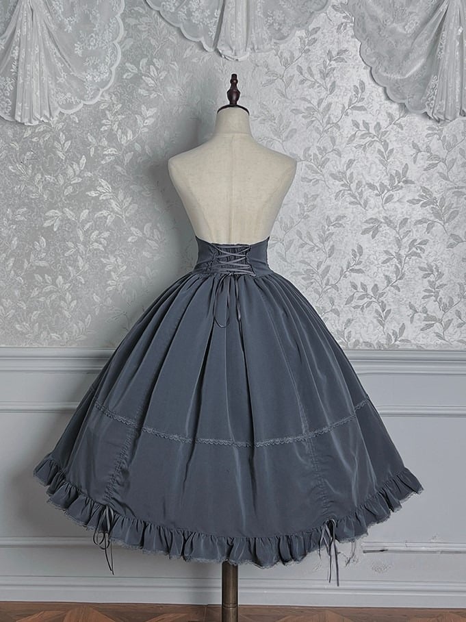 with Boned Waist Skirt High Ruffled Lolita Gray Hem