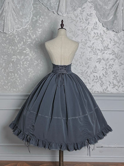 with Boned Waist Skirt High Ruffled Lolita Gray Hem