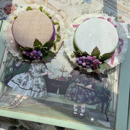 トリムグレープ ブラウン/ホワイト ミニ 蝶結び 装飾 レース ハット 詳細