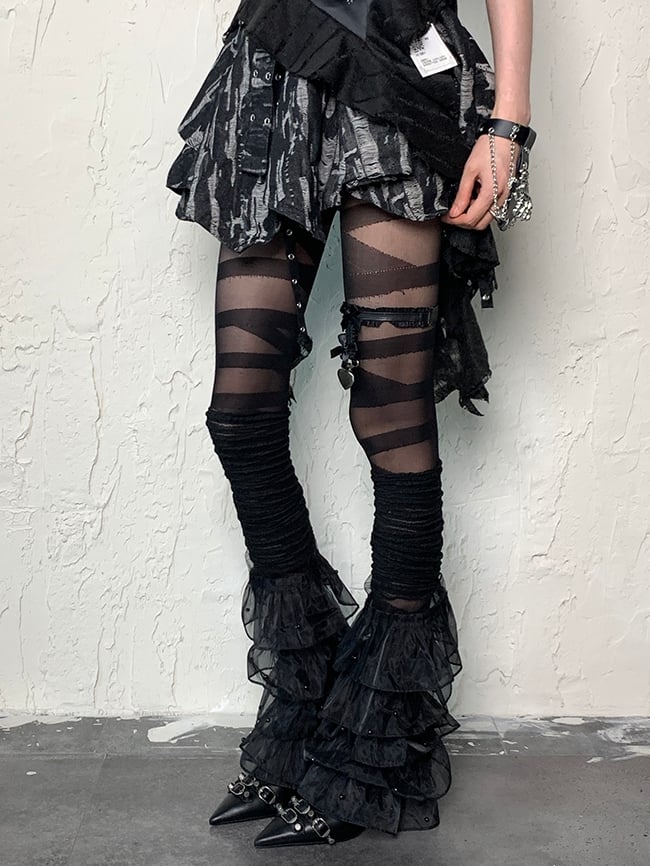 Ärmel Schwarz Y2K Trim Mehrere Spitze Schichten Bein