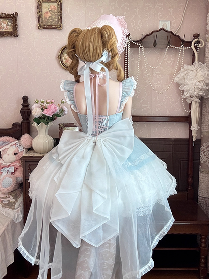 Lolita Light Sleeves Balletcore Blue Jumper Sweet Flutter Three-layered Tiered Skirt
