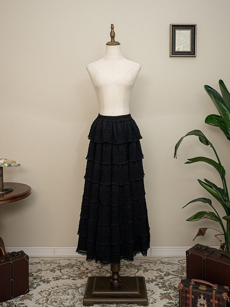 Black Tea Length Ruffles Detail Tiered Under Skirt - Miss Point