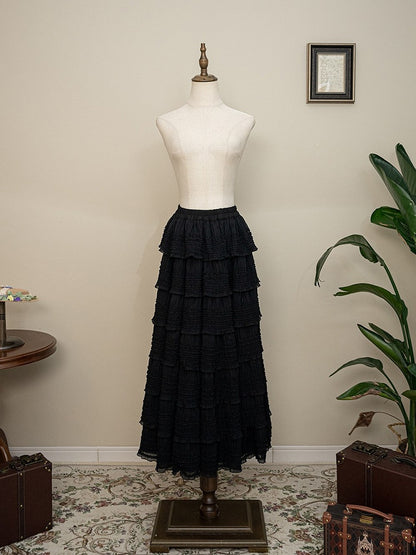 Black Tea Length Ruffles Detail Tiered Under Skirt - Miss Point