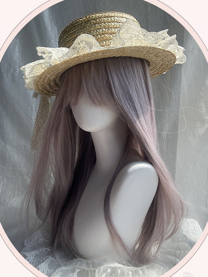 Staubiges Lila, glatte Kunsthaarperücke in Unterbrustlänge mit Pony