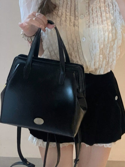 Classic Crossbody Bag with Silver Emblem - Lalacita