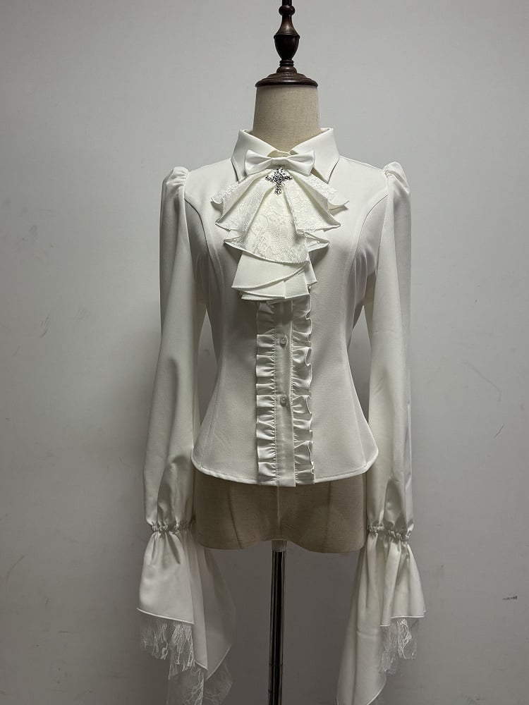 Detachable with Jabot White Shirt Gothic Sleeves Lolita Long