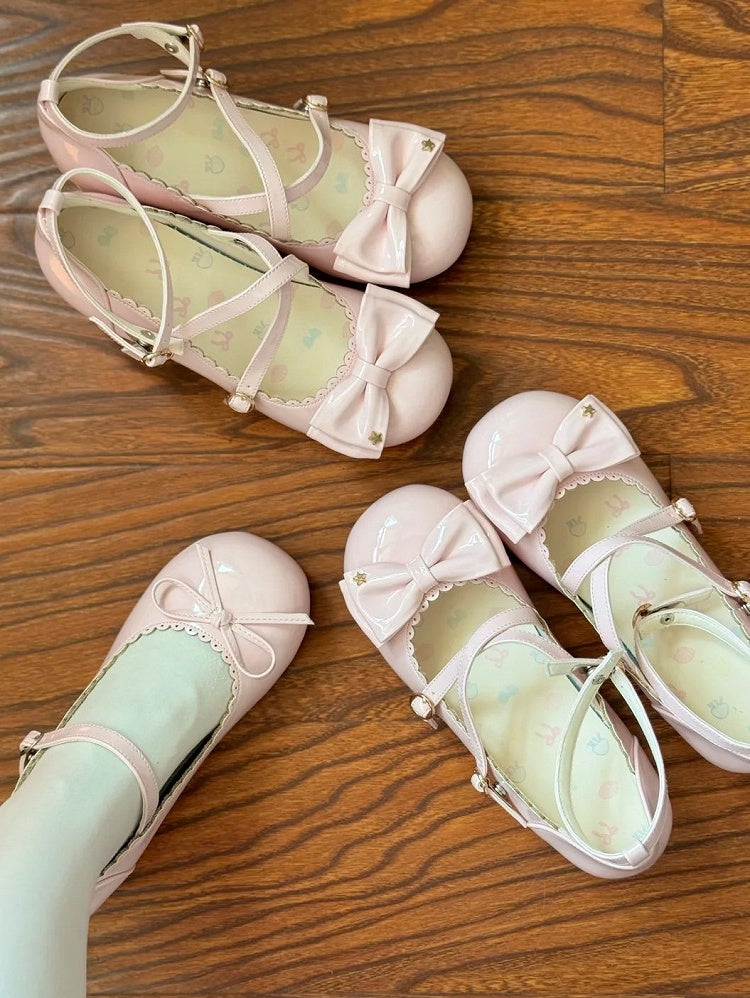 Mary with Scalloped Straps Crossed Hem Janes Lolita Sweet Pink Low-heel