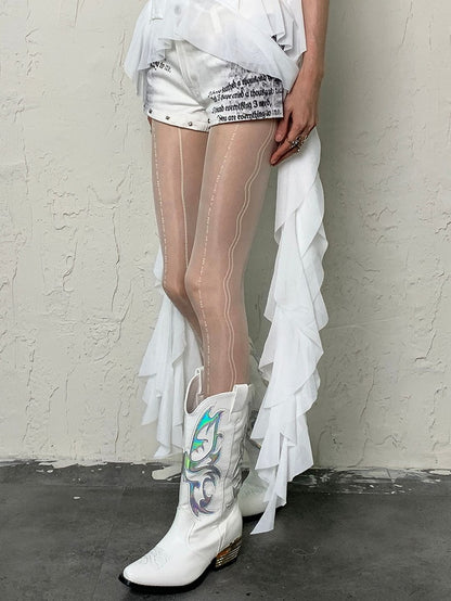 Y2K and Striped Tights Pattern Black/White/Gray/Purple Floral