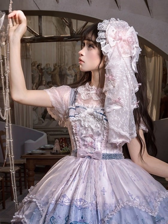 Floral Embroidered Parasol Hairpiece with Lace Trim - Mademoiselle Pearl