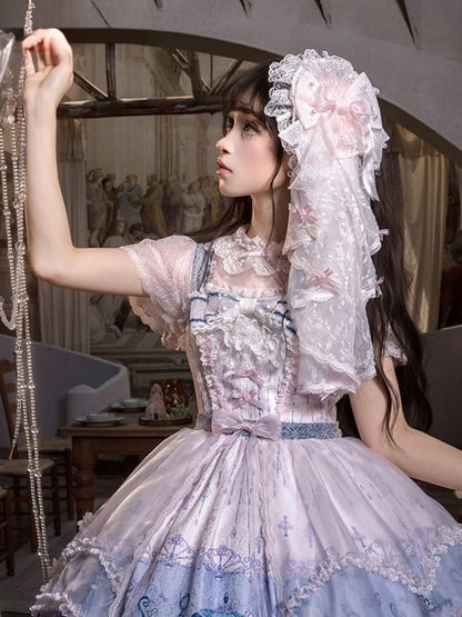 Floral Embroidered Parasol Hairpiece with Lace Trim - Mademoiselle Pearl