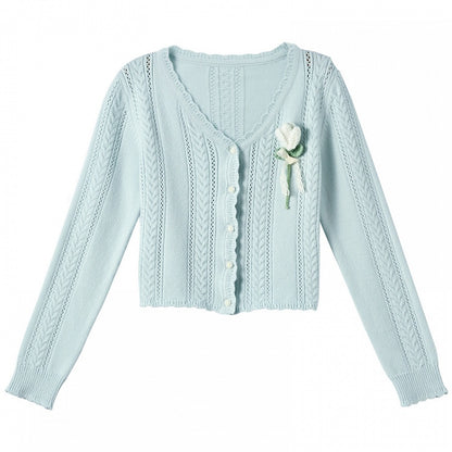 Yume Kawaii Blue Floral Embellishment Knitted Cardigan