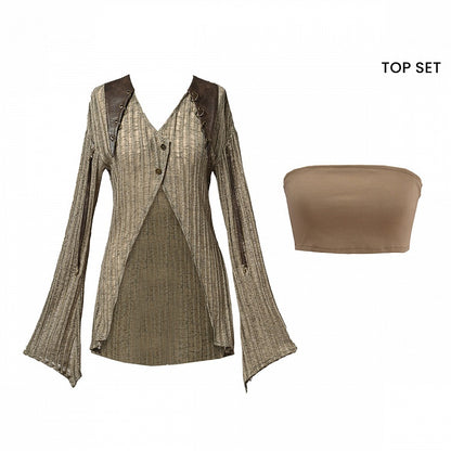 Wasteland Light Top Knit V-neck Punk Fit Coffee Slim