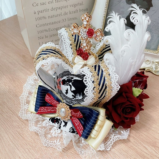 Feather Vibes Hat Rhinestone Snow Cross Rosette White Mini Crown Design Princess Decorated BlueWhite