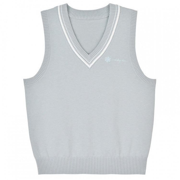 Green V-Neck Preppy JK Uniform Knitted Vest Light