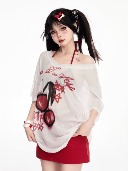 チャームフリーボディコンライズミニデニムスカート（レッドローカット）