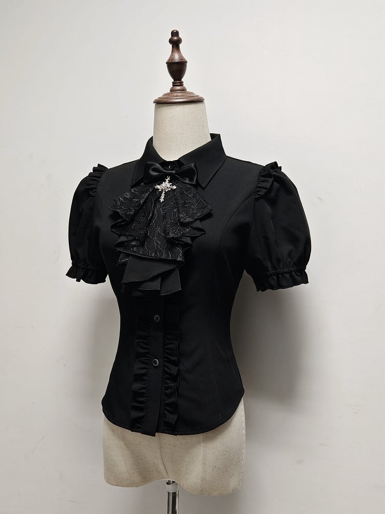 Jabot Short Shirt Detachable with Sleeves Gothic Black Lolita