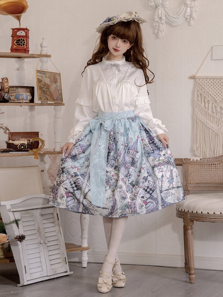 Theme Lolita Skirt Sweet Alice Blue Wonderland in Print