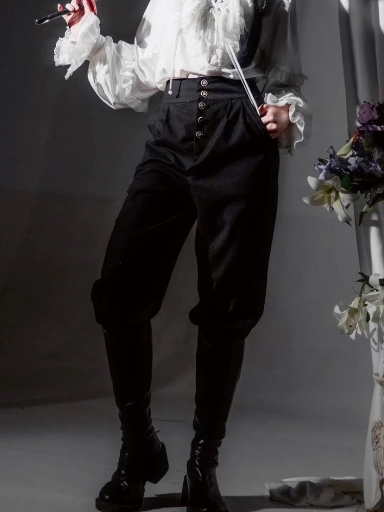 Hoch taillierte Hose mit Details Ouji Button Lolita Schwarz