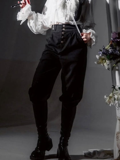 Hoch taillierte Hose mit Details Ouji Button Lolita Schwarz