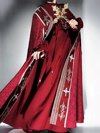 Cross Decorated Details Lolita Cloak and Wine Embroidery Red Nun