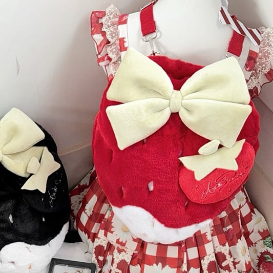 Red Black Pink Plush / Strawberry Backpack