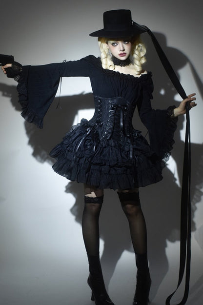 Lolita Lace-up Black Details Gothic Boned Corset