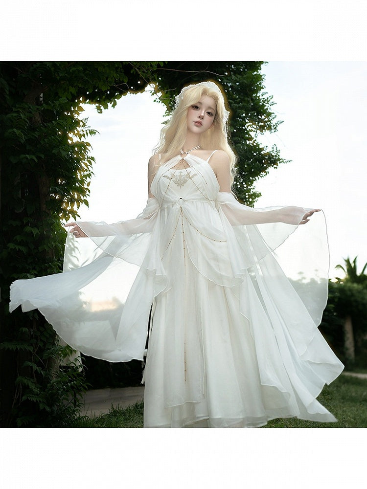 Classic White Halter Lolita Dress with Cutout Accents - Unknown Star