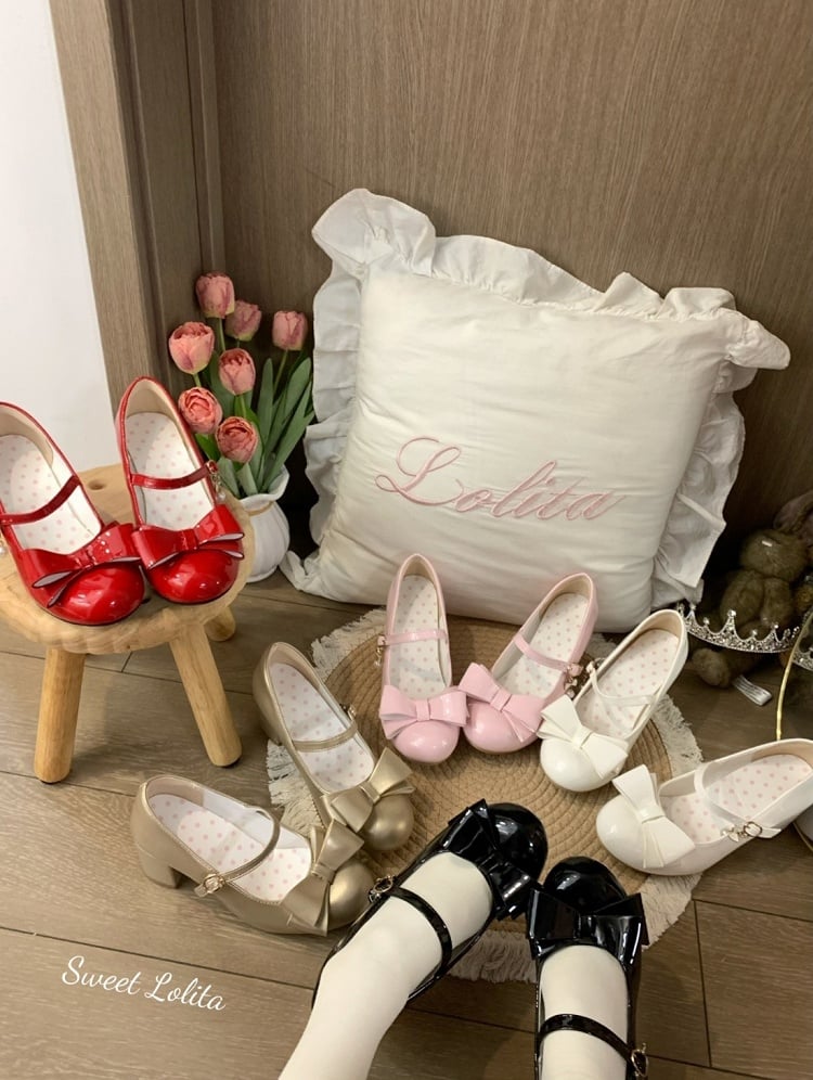 Golden Sweet Lolita Mary Janes - 5cm Heeled Bow Shoes