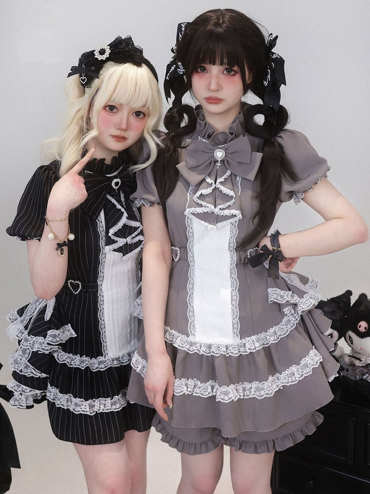 Dress Draped Sleeve Gothic Set: Kei Side Coord with Gray Jirai Puffy Train