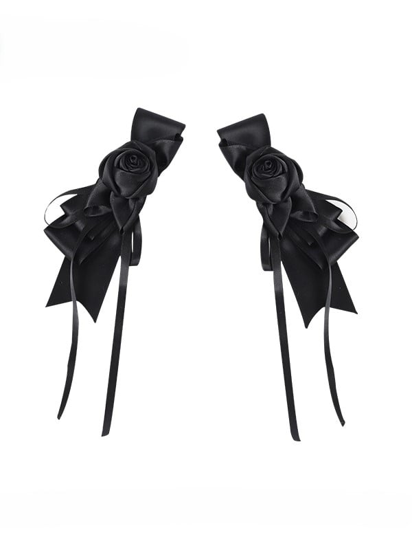 Gothic Streamers Hairclips Rose with Black/Champagne/White Ribbon