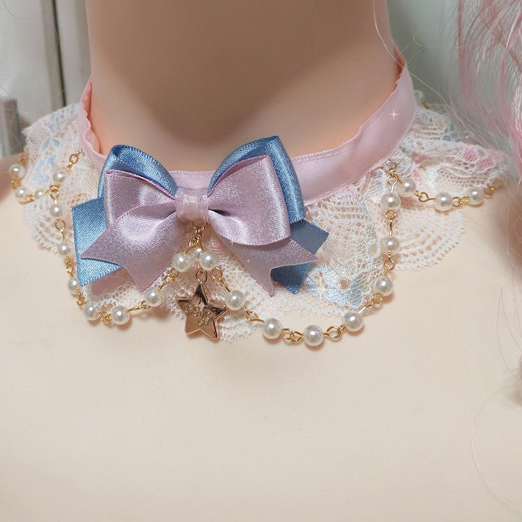 Lace Choker 3 Lolita Options Sweet with Bead Color Bowknot Chain