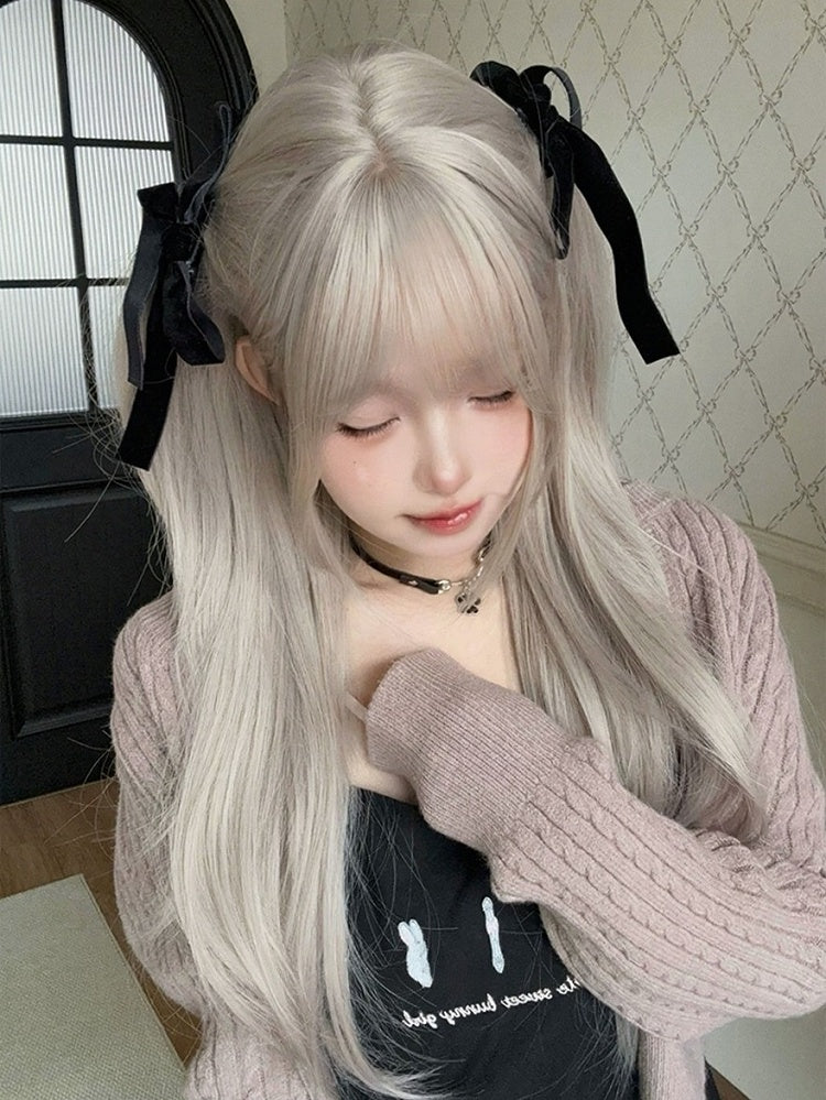 Light Gray 71cm Long Straight Wig with Air Bangs - Alice Garden