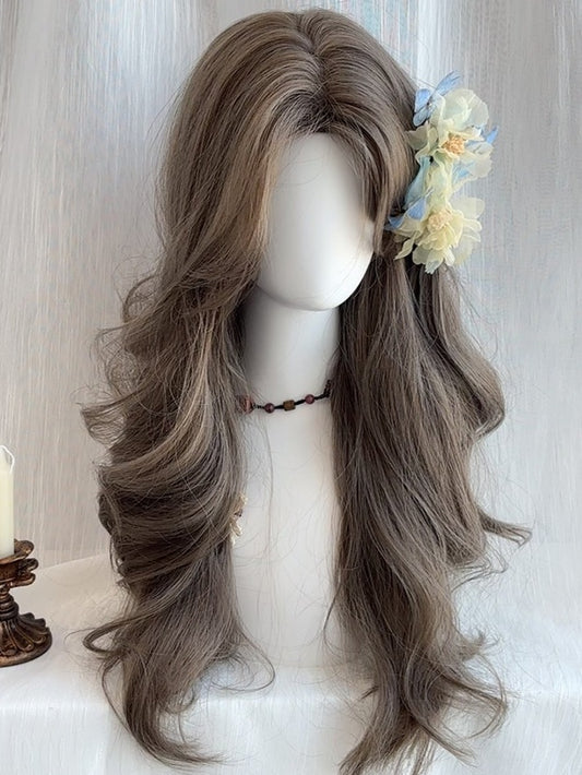 Braune, gewellte Kunsthaarperücke in Unterbrustlänge