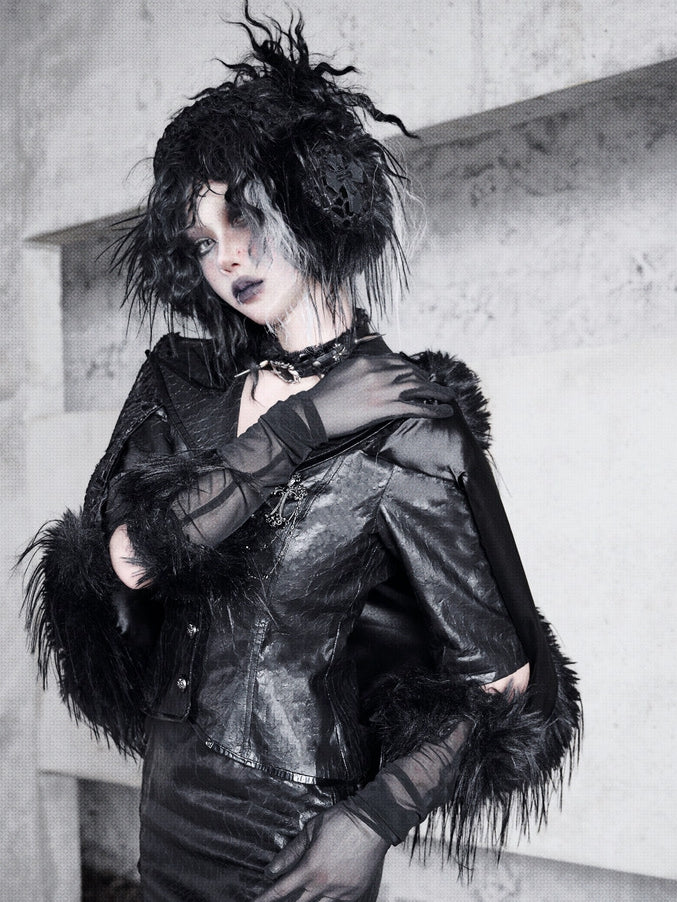 黒のふわふわカフスゴススタイルグローブ