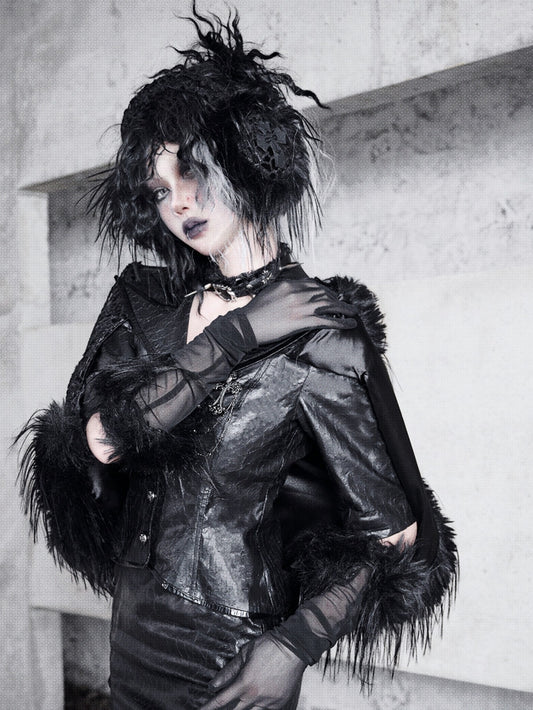 黒のふわふわカフスゴススタイルグローブ