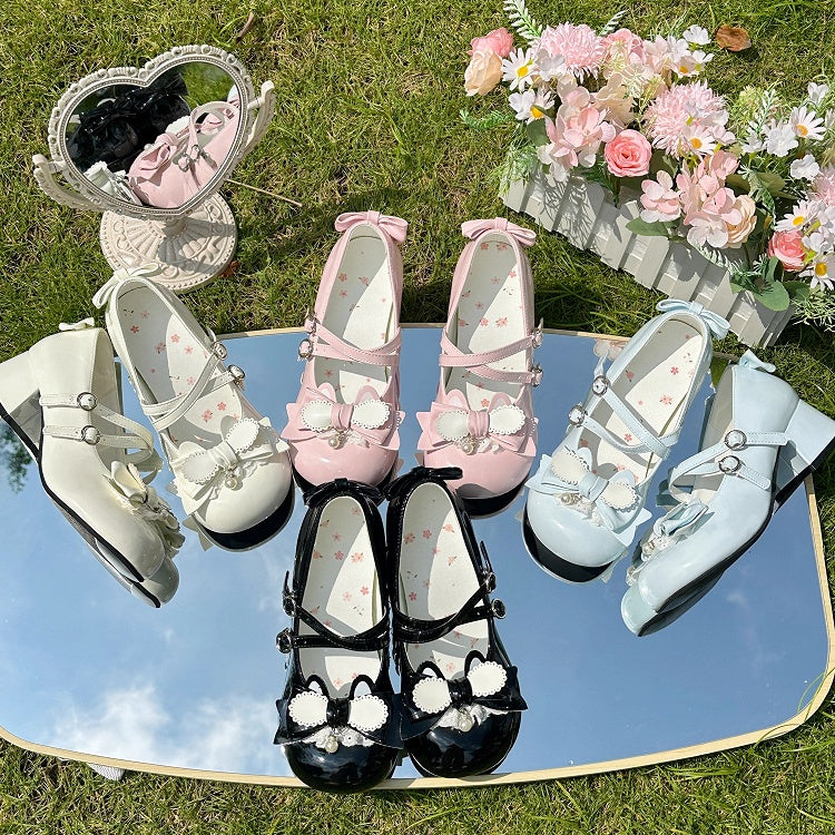 Snap Lolita Blue Shoes Heel 4.5cm Mary Sweet Closure with Bunny Themed Jane