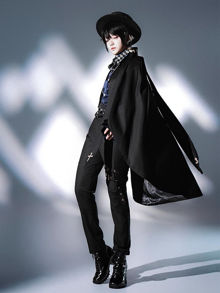 Lolita Ouji Shoulder Decorated Black with Buckle Pants Straps