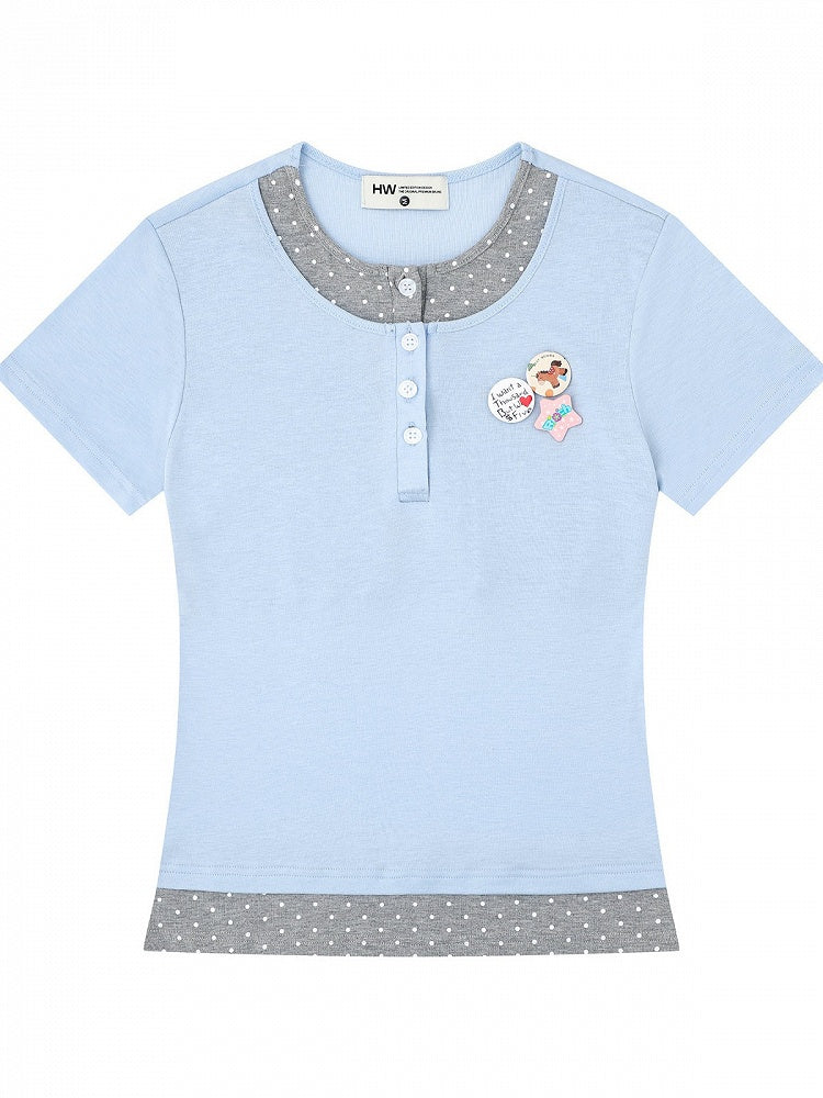 Relaxed Blue Two-Piece Polka Dot Tee with Badge - Languid Park