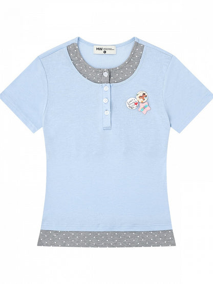 Relaxed Blue Two-Piece Polka Dot Tee with Badge - Languid Park