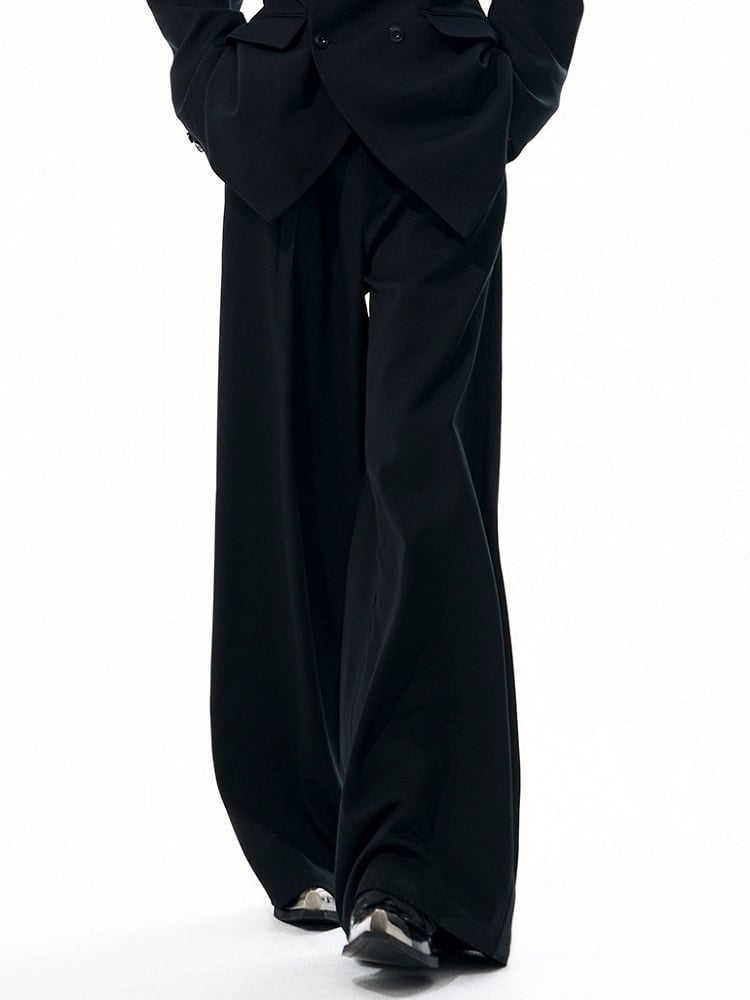 Button Fluid Closure Zip with Wide-leg Fly Drape Pants and Black Men's