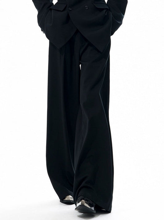 Button Fluid Closure Zip with Wide-leg Fly Drape Pants and Black Men's