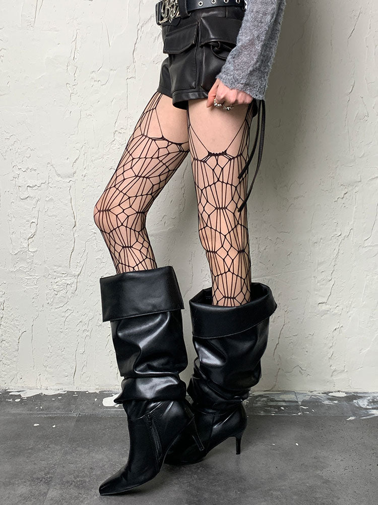 Schwarze Strumpfhose mit ausgehöhlten Strapsen