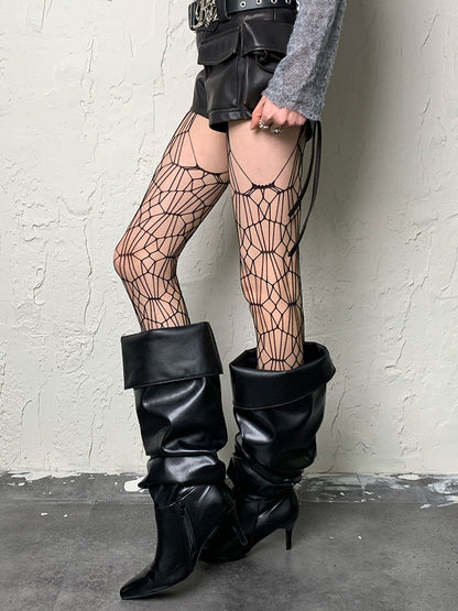 Schwarze Strumpfhose mit ausgehöhlten Strapsen