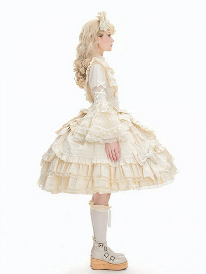 Layered Beige Blouse Ruffle Sleeves Neckline Bell