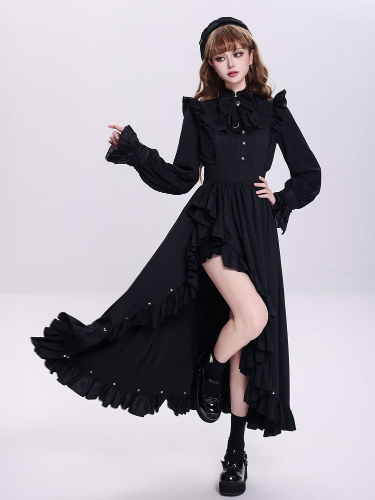 Dark Maid Apron Dress with Cascading Ruffles and High Slit - DevilInspired Exclusive Collection