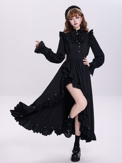 Dark Maid Apron Dress with Cascading Ruffles and High Slit - DevilInspired Exclusive Collection