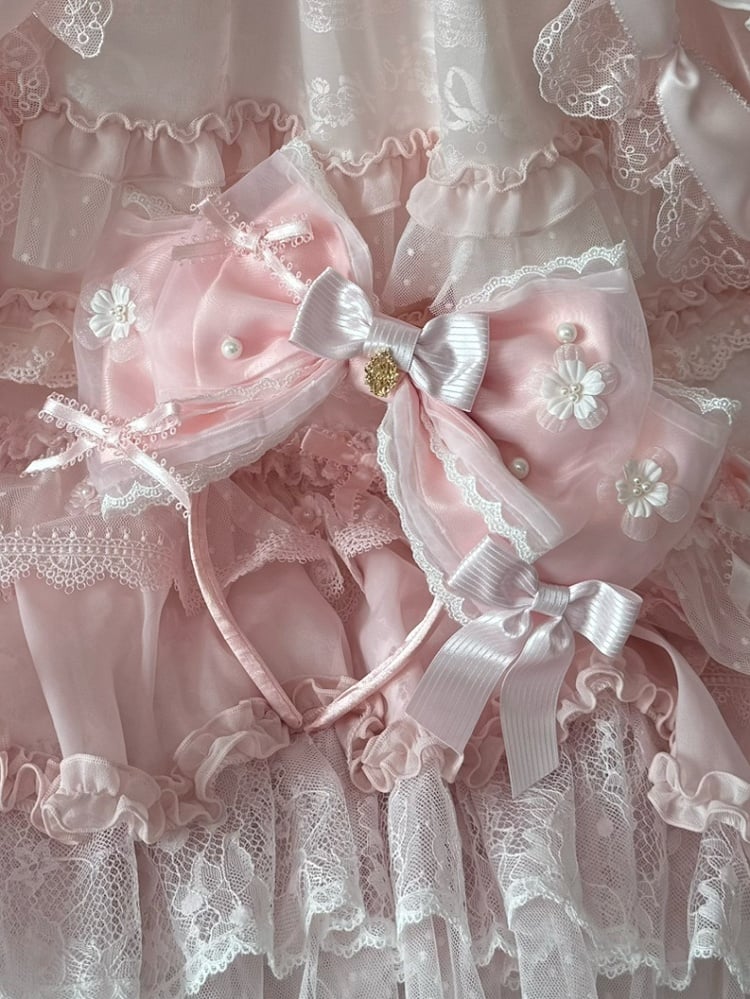 Pink/BluePink KC Bowknot Decorated Floral Beaded Design