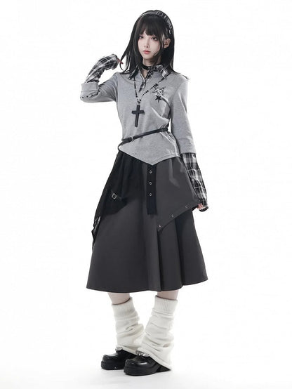 Collar Shirt Preppy Top Gray with Taste