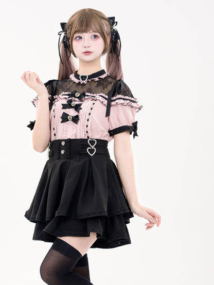 ジライケイ デコレーションハート 蝶結び ラインストーン ヘアクリップ ブラック/ピンク