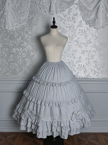 Gray Layered with Ruffle Skirt Classic Blue Lolita Elegant Striped Embellishments Bow